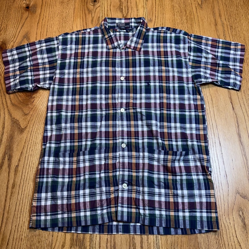 Polo Ralph Lauren Chore Utility‎ Shirt Men's S/M  Button Up Bottom Pockets Plaid